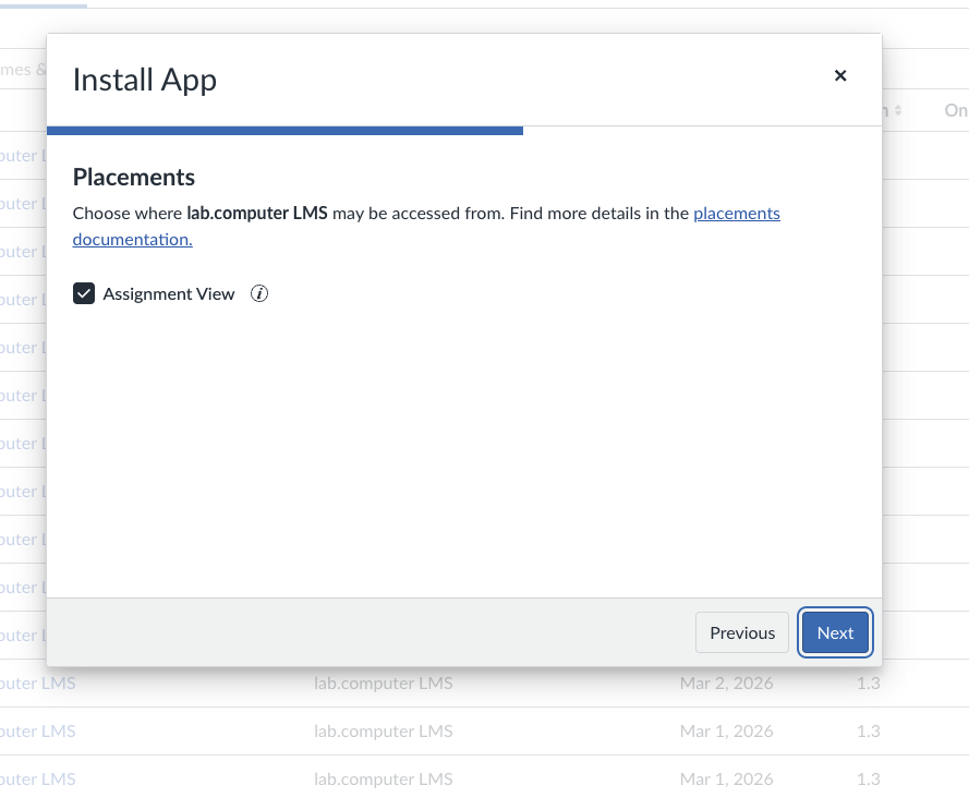 Install App placements step
