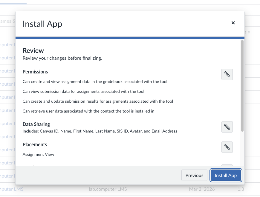 Install App review step with Install App button