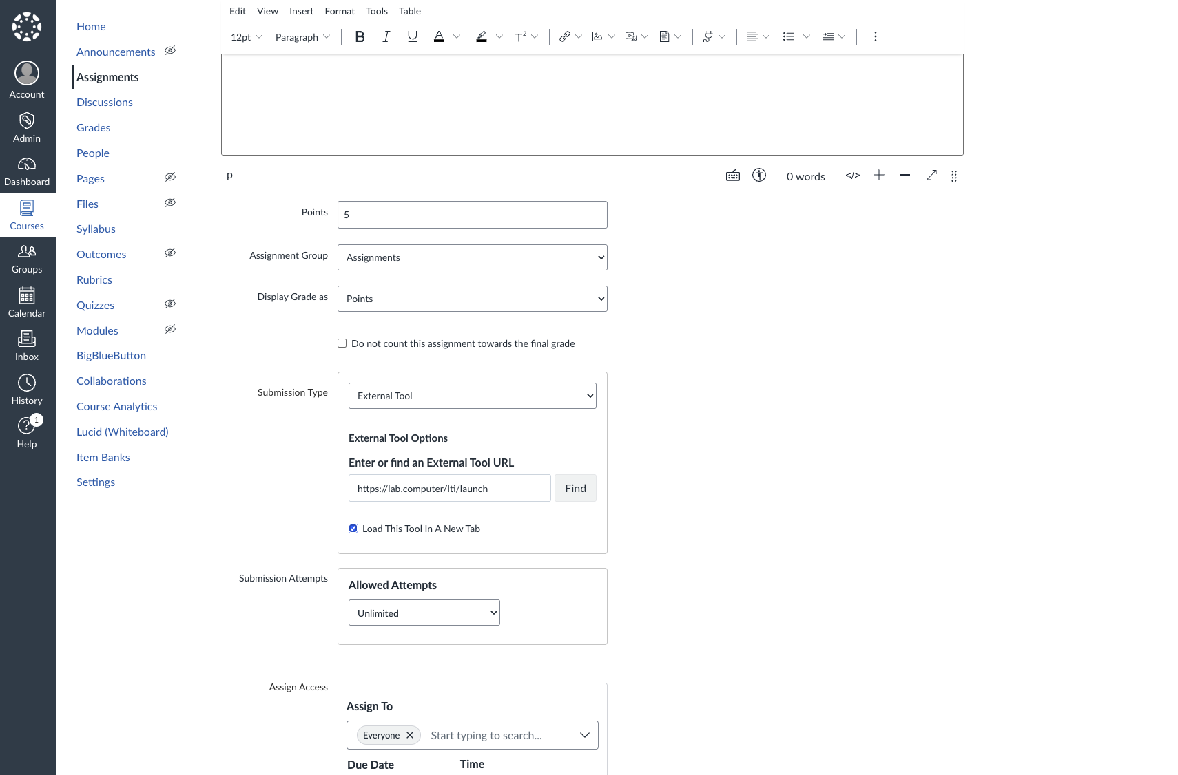 Student launches assignment from Canvas