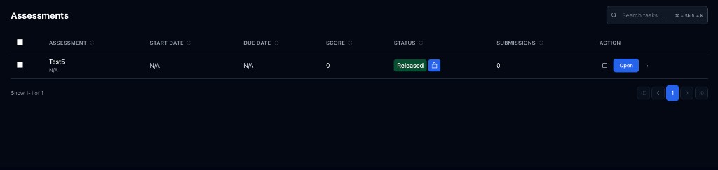 Hiring manager Assessments table: lock icon in Status and Released badge